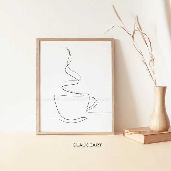 Coffee Line Art Print, Kitchen Wall Decor, Coffee Illustration, Printable Wall Art, Coffee Print,... | Etsy (US)