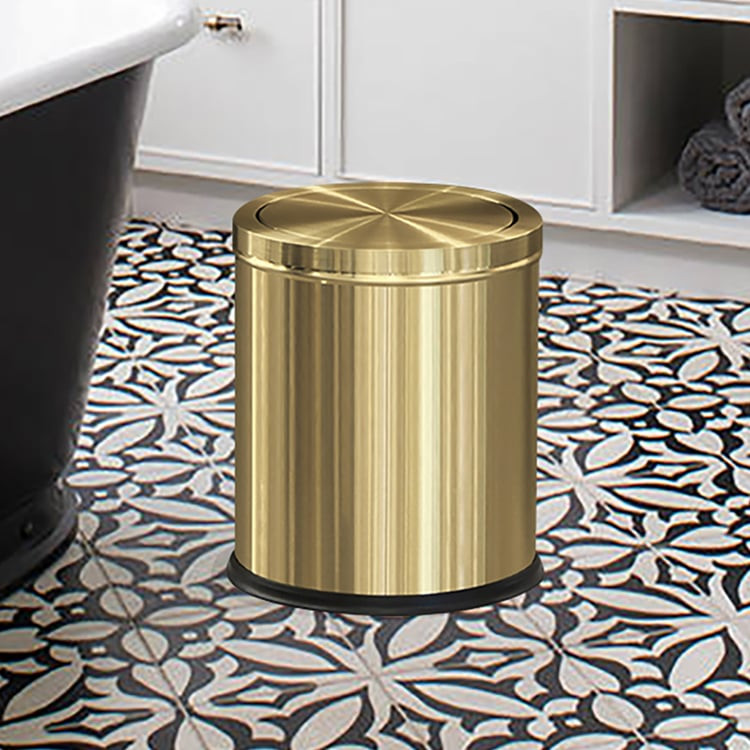 Gold Round Trash Can Stainless Steel Garbage Can with Swing-Top Lid for Bathroom | Homary