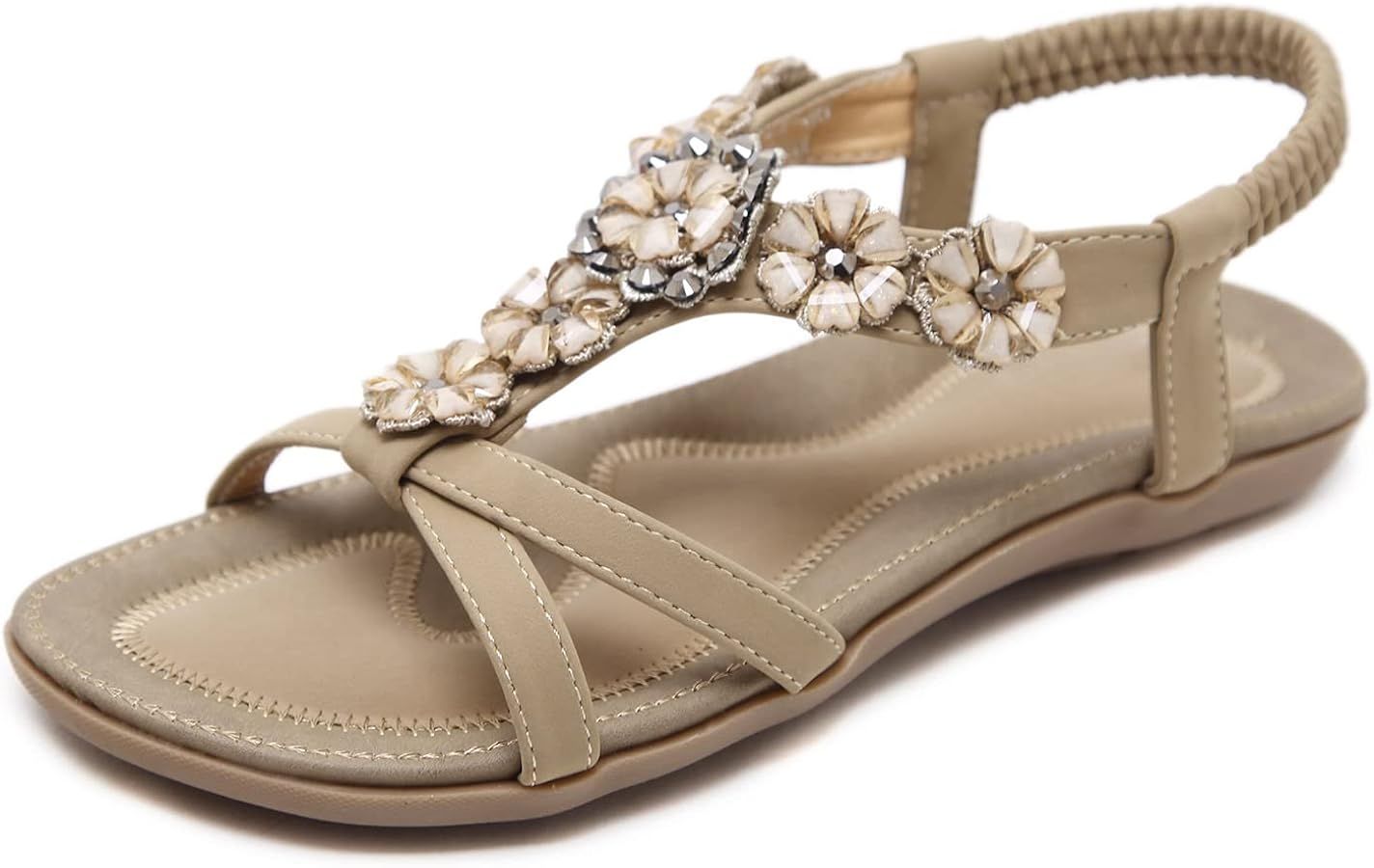 SHIBEVER Flat Sandals for Women Dressy: Summer Comfortable Ankle Strap Womens Sandal | Amazon (US)