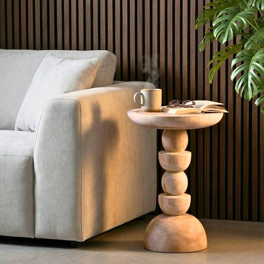 East at Main Handmade Artisan Solid Wood Sculptural Side Table, Round Pedestal End Table or Plant Stand for Living Room, Bedroom, or Entryway, Small Wooden Accent Table with Abstract Unique Design | Amazon (US)