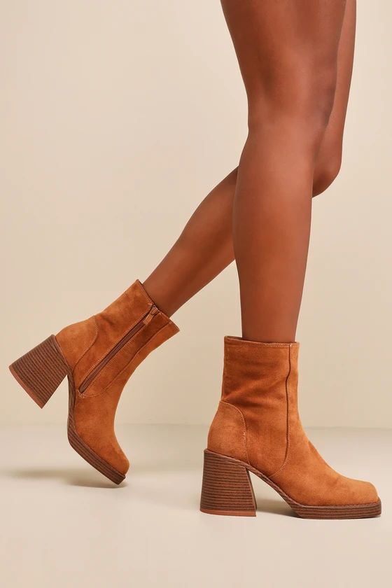 Lenny Brown Suede Square Toe Mid-Calf Boots | Lulus (US)