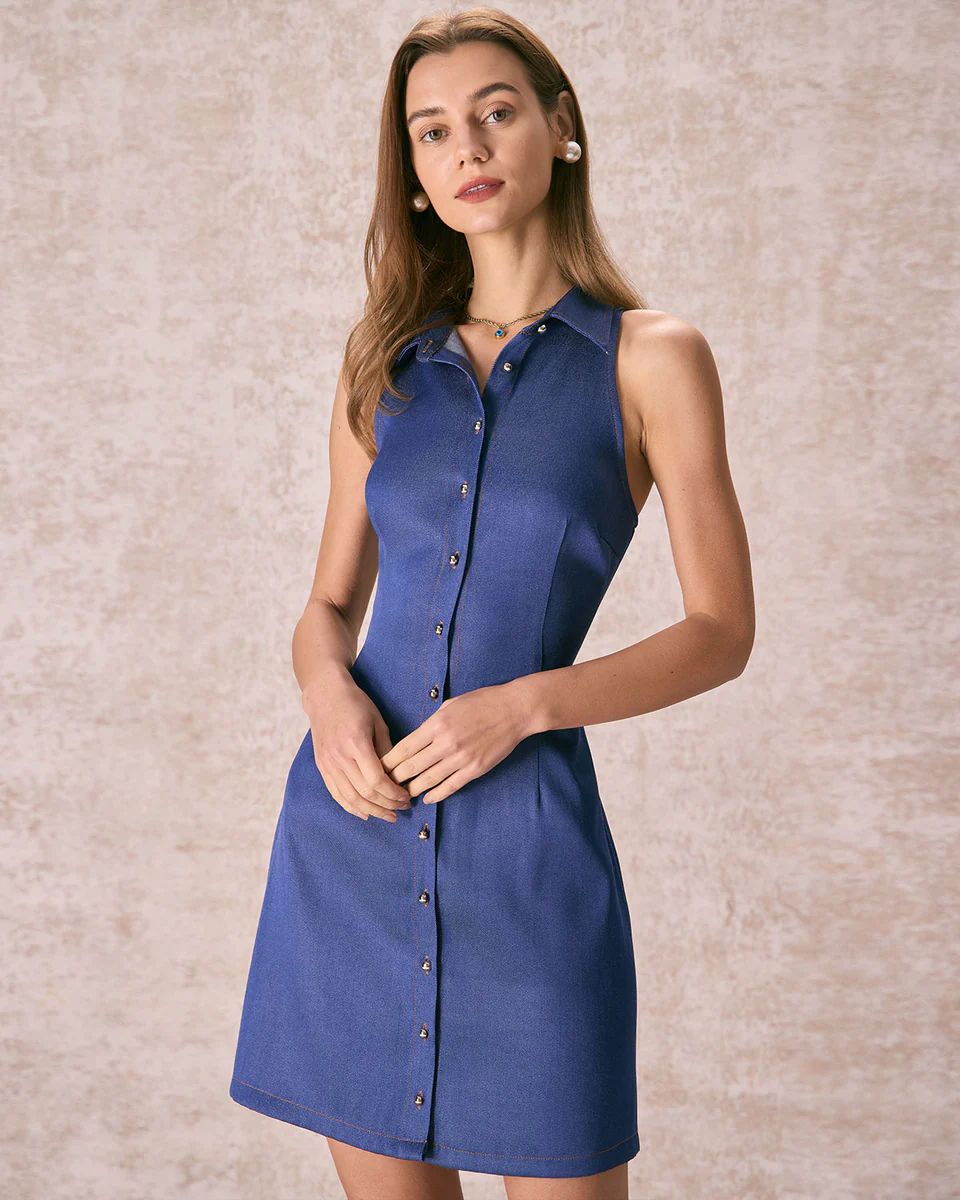 The Navy Shirt Collar Button Front Mini Dress & Reviews - Navy - Dresses | RIHOAS | rihoas.com