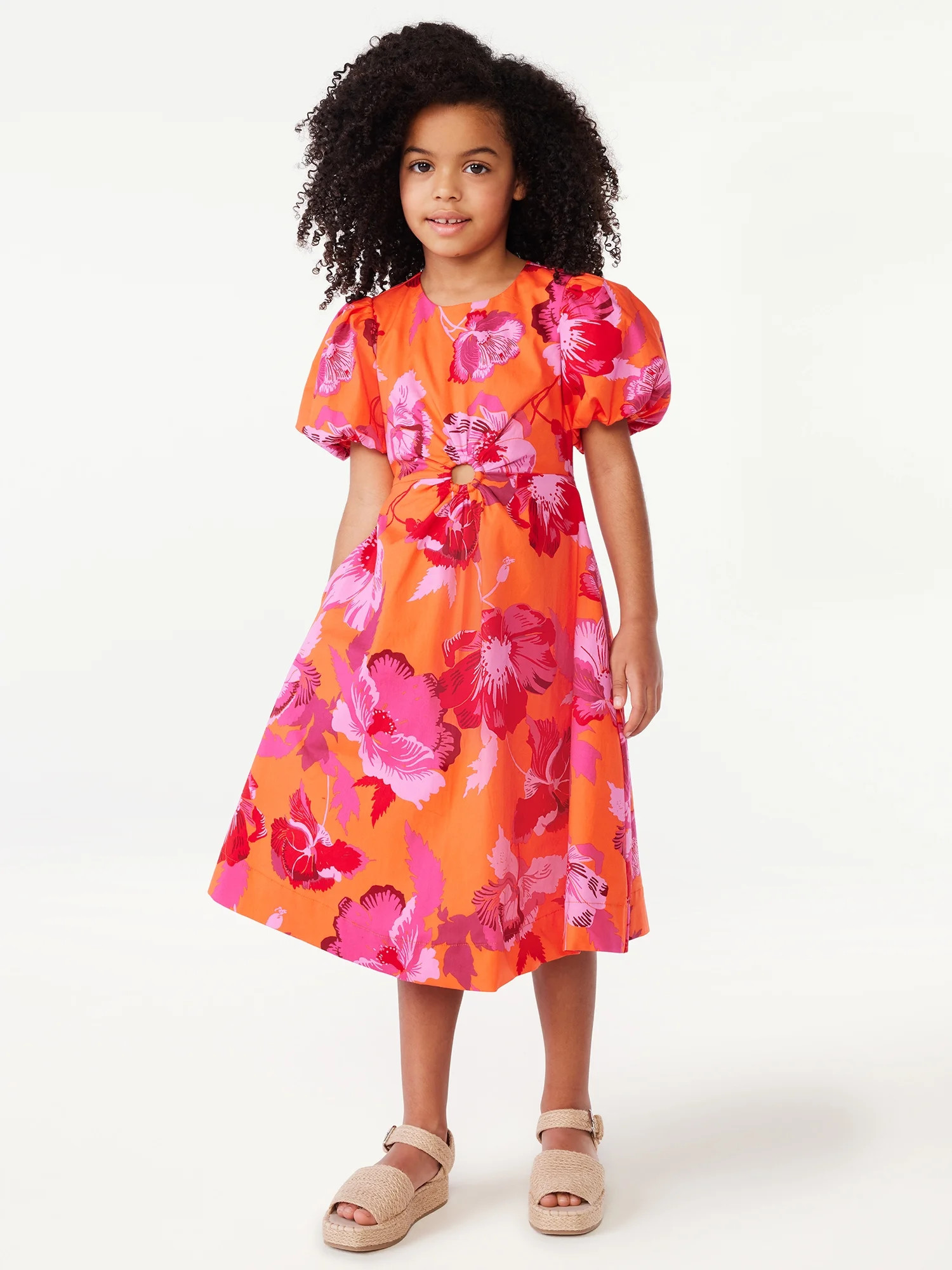 Scoop Girls Puff Sleeve Poplin Dress, Sizes 4-12 | Walmart (US)