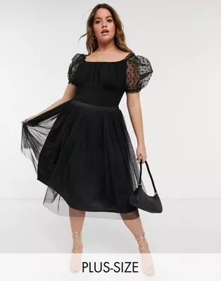 Lace & Beads Plus tulle midi skirt in black | ASOS (Global)