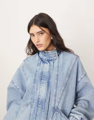 ARRANGE denim bomber jacket with seam detail in 90's light wash blue | ASOS | ASOS (Global)