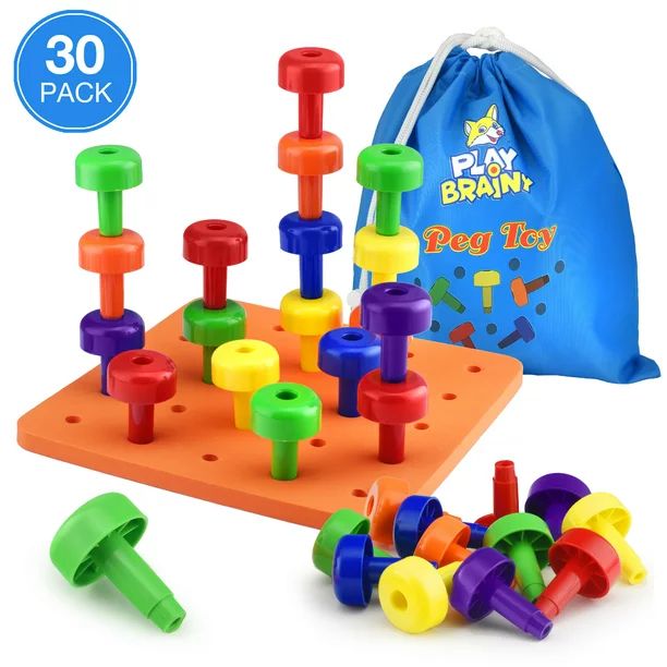 Play Brainy Peg Toy Set – Exciting Montessori Style Learning Toy – Colorful Stacking Peg Boar... | Walmart (US)