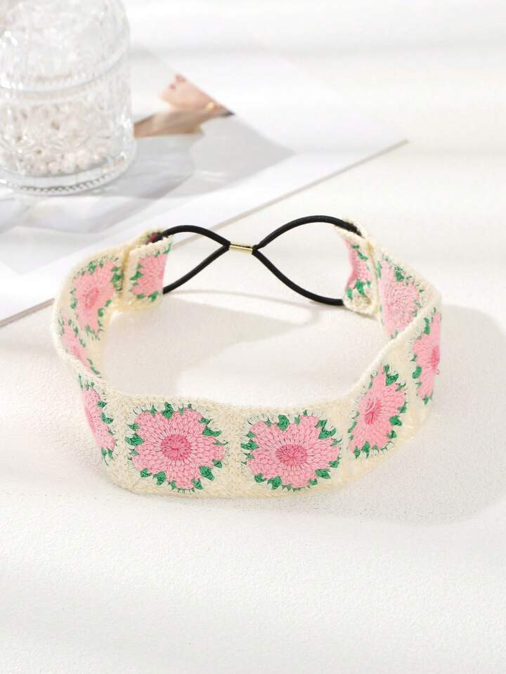 1pc Pink Knitted Flower Headband | SHEIN
