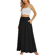 Yincro Women's Flowy Maxi Skirt Summer Pleated High Waisted Casual Long Skirts with Pockets | Amazon (US)
