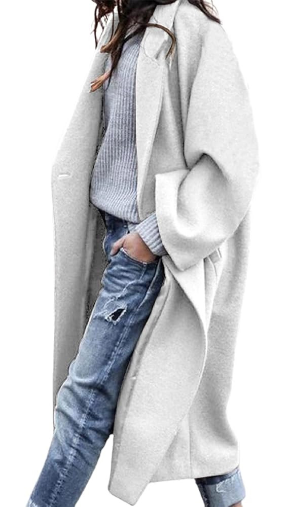 CHARTOU Women's Oversized Notched Collar Wool Blend Single Breast Midi Long Trench Coat | Amazon (US)