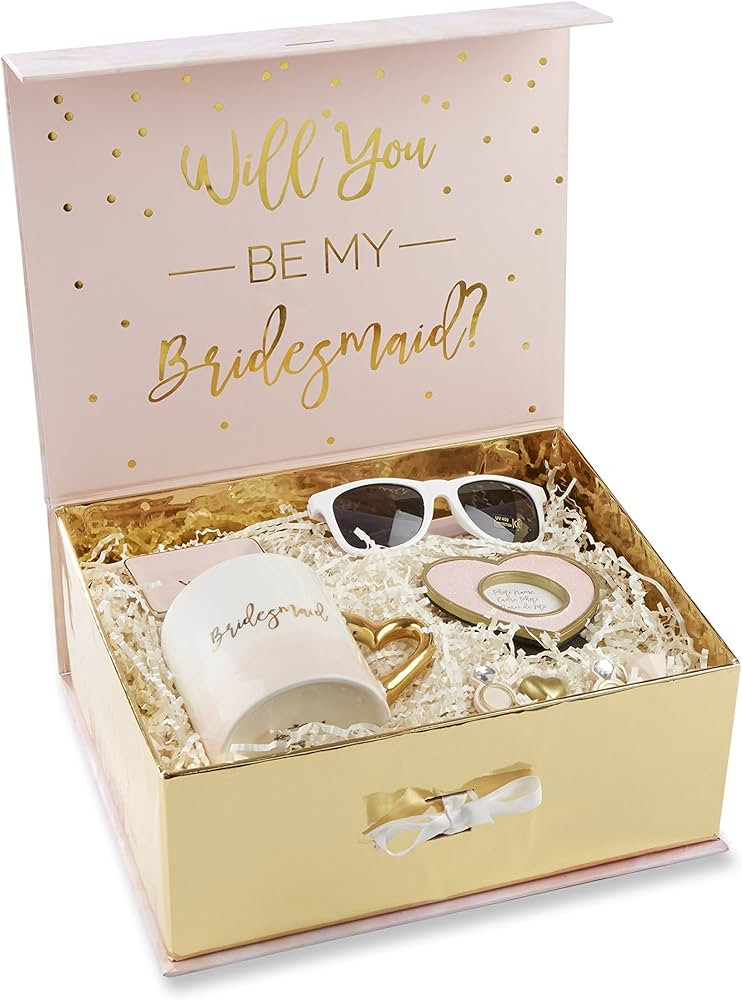 Kate Aspen Pink and Gold Will You Be My Bridesmaid Kit Gift Set, Pink, White and Gold | Amazon (US)