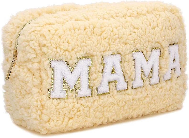 EOGOW Preppy Makeup Bag Plush Chenille Letter Pouch Zipper Makeup Bag Preppy Large Cosmetic Bags ... | Amazon (US)
