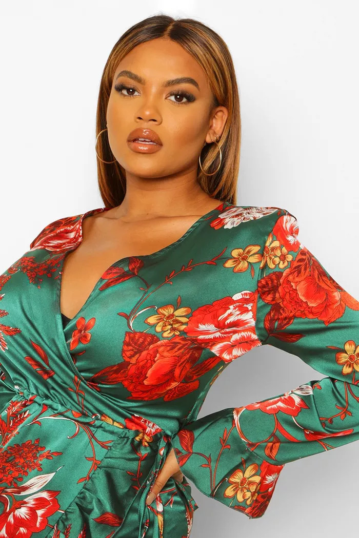Plus Floral Ruffle Wrap Dress | boohoo (US & Canada)