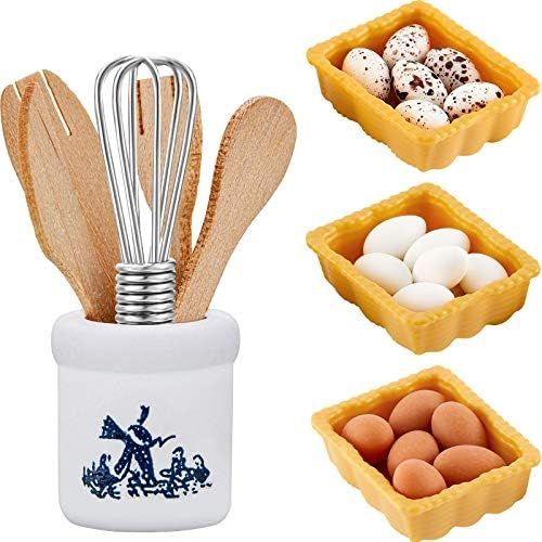 Skylety 28 Pieces 1:12 Dollhouse Kitchen Decorations, 6 Pieces Miniature Egg Beater and Utensils wit | Amazon (US)