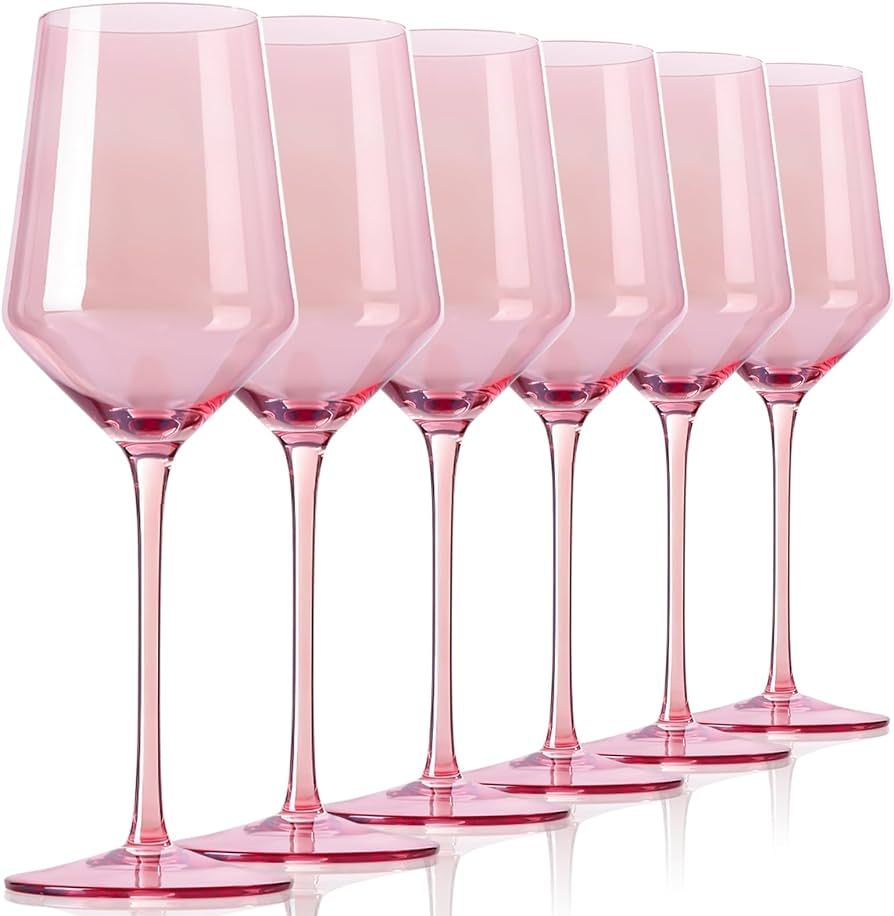 Physkoa Pink Wine Glasses Set of 6-Long stem pink wine glasses with stem | Amazon (US)