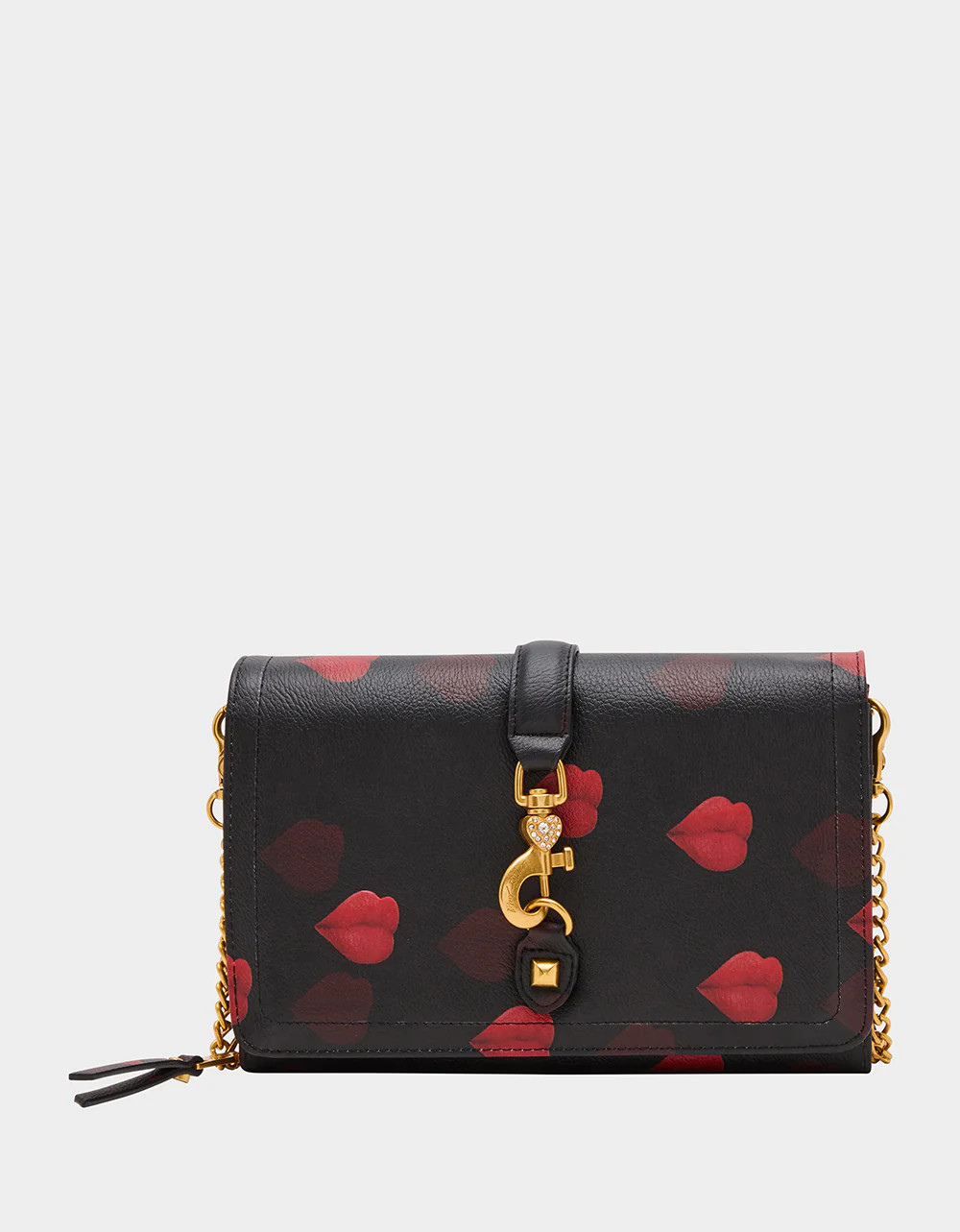 KISSES WALLET ON CHAIN BLACK/MULTI Women's Valentine's Day Lip Kisses Wallet | Betsey Johnson