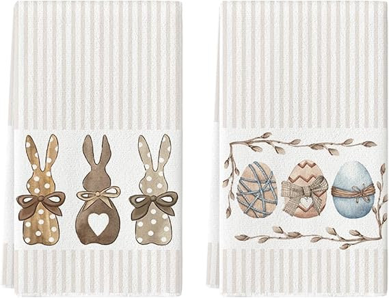 Artoid Mode Stripe Rabbit Bunny Eggs Easter Kitchen Towels Dish Towels, 18x26 Inch Spring Decorat... | Amazon (US)