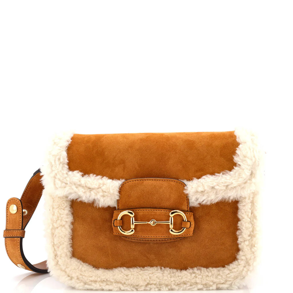 Horsebit 1955 Shoulder Bag Suede with Shearling Small | Rebag