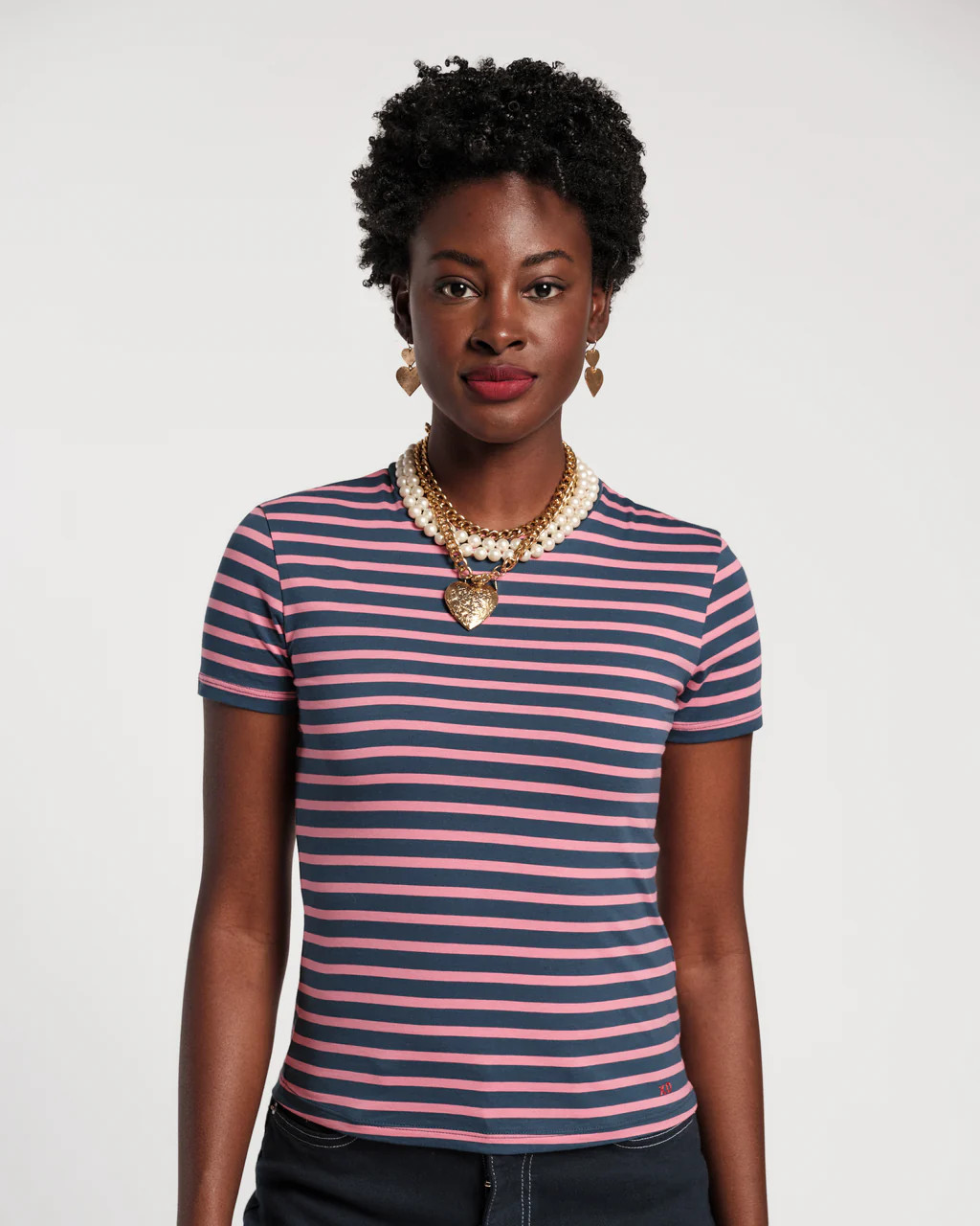 Super Striped Baby Tee - Pink/Navy | Frances Valentine