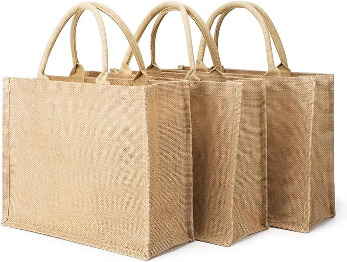Segarty Tote Bags, 3 Pack Large Burlap Jute Reusable Canvas Gift Favors Bag with Handles Blank To... | Amazon (US)