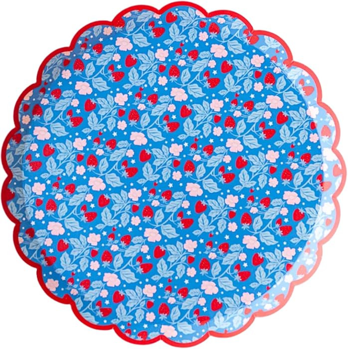 Bonjour Fête Strawberry Scalloped Dessert Plates – 8.25” Small Paper Cake Set for Berry Birt... | Amazon (US)