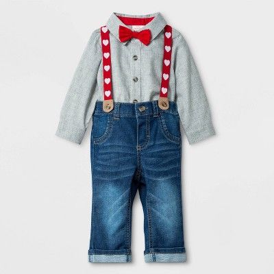 Baby Boys' Valentine's Day Denim Suspender Set - Cat & Jack™ Gray/Blue | Target