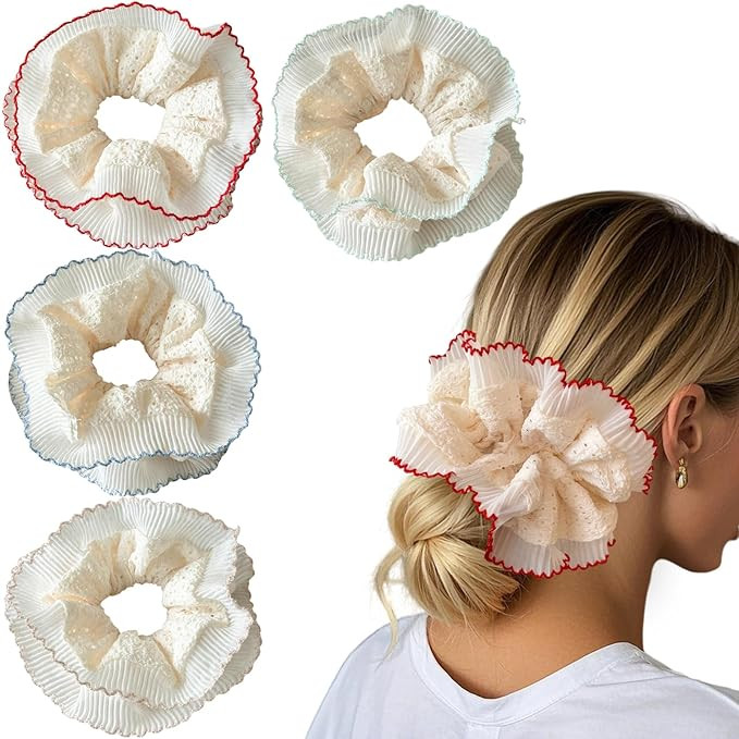 4 Pack Puffy Layered Lace Oversized Scrunchies for Women Girls, Chic French-Inspired Double-Layer... | Amazon (US)