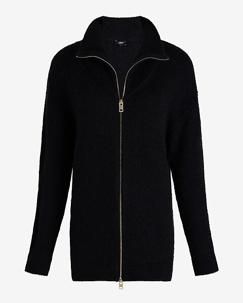 Fuzzy Knit Collared Zip Up Sweater | Express