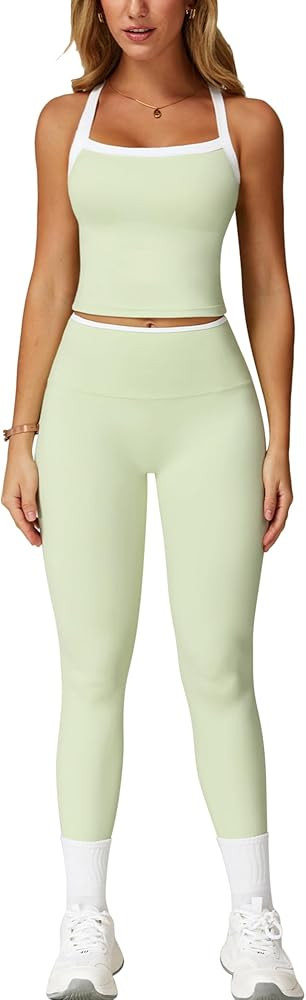 ABOCIW Workout Sets for Women 2 Piece Padded Sports Bra Tank Top High Waist Leggings Sets Gym Yog... | Amazon (US)