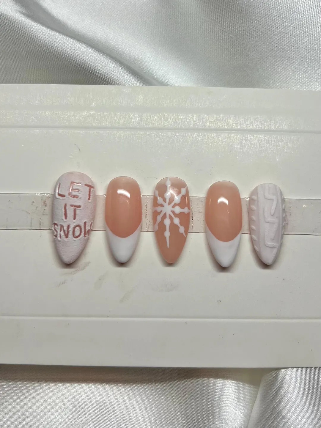 Luxury Hand Painted Press on Nails Let It Snow Snowflake Sweater French Tip - Etsy | Etsy (US)