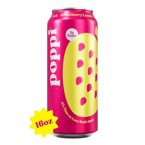 Poppi Prebiotic Soda Beverage with Apple Cider Vinegar, Seltzer Water and Fruit Juice, Strawberry Lemon Flavor, 16 oz, Pack of 12, Packaging May Vary | Amazon (US)