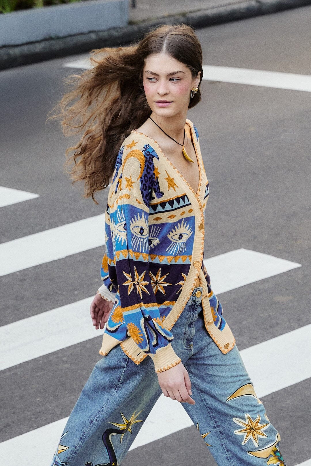 Mixed Mystical Ainika Buttoned Knit Cardigan | FARM Rio | FarmRio (US)