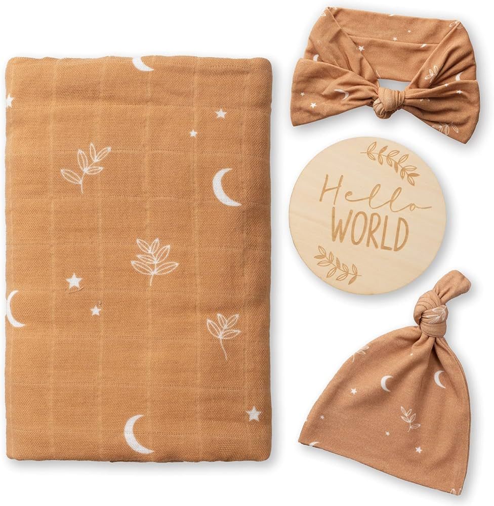 Miaoberry 100% Organic Cotton Baby Muslin Swaddle Blanket Set| Burnt Orange Boho Moon| Gender Neu... | Amazon (US)