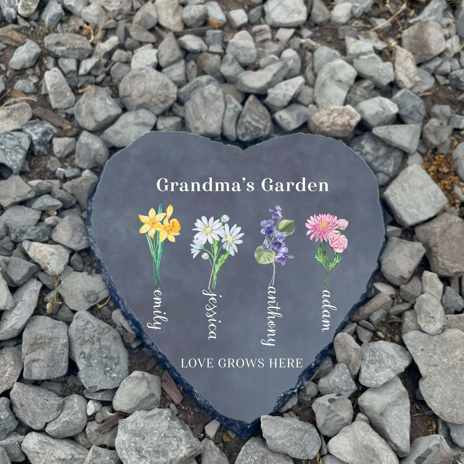 Personalized Garden Stone, Mothers Day Gifts for Grandma With Grandkid's Birth Flower Gift, Heart... | Etsy (US)