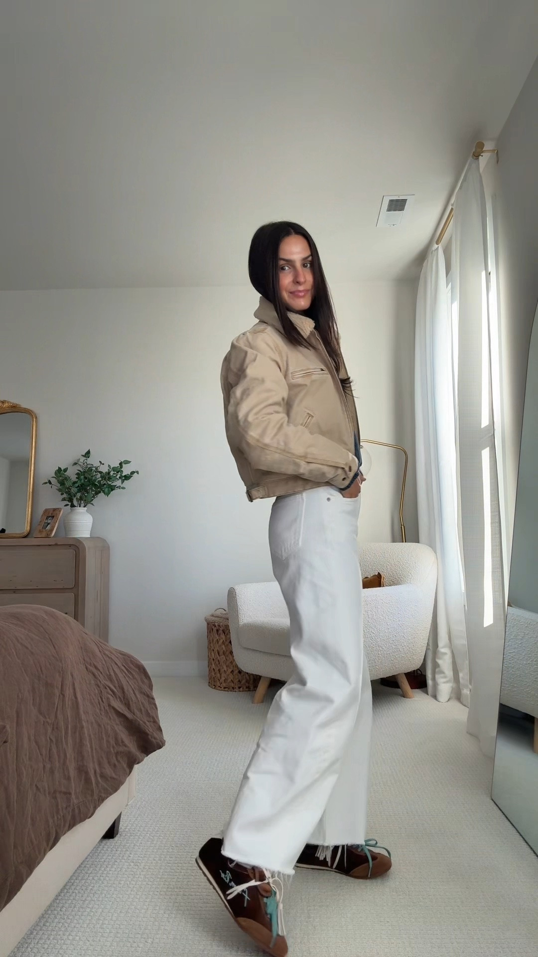 wearing size XS in jacket & top! Love this jacket for the fall.