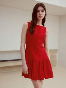 MOTF STUDIO LINEN RUFFLE HEM DRESS | SHEIN