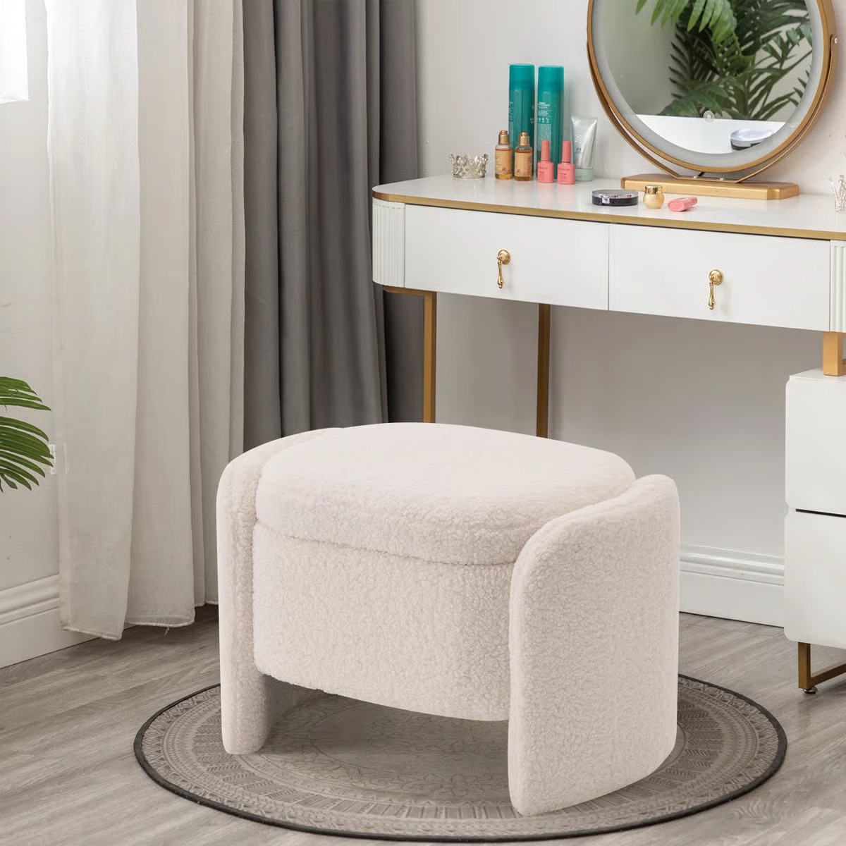 Storage Bench With Lamb Fleece Fabric, Vanity Stool Chair, Upholstered Ottoman With Small Hidden ... | Wayfair North America