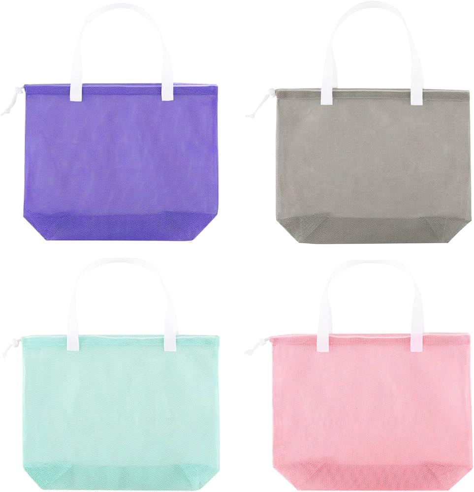 Resuable 4Pack Cute Mesh Tote Plool Bags,Mesh Beach Bags With Drawsting For Kid's Toys,Travel,Picnic | Amazon (US)