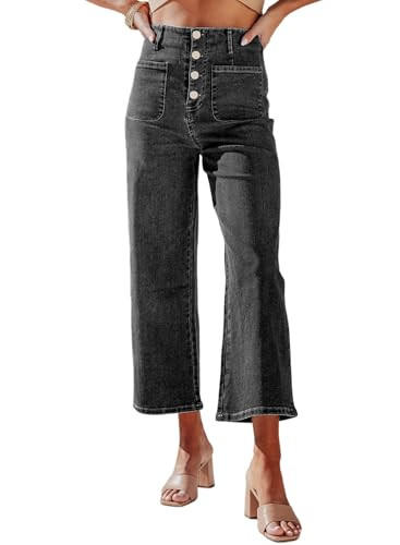Sidefeel Women's Wide Leg Jeans High Waisted Zimbaplatinum Stretchy Straight Leg Jeans Buttoned L... | Amazon (US)