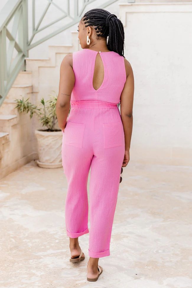 Seeing You Again Pink Gauze Jumpsuit | Pink Lily