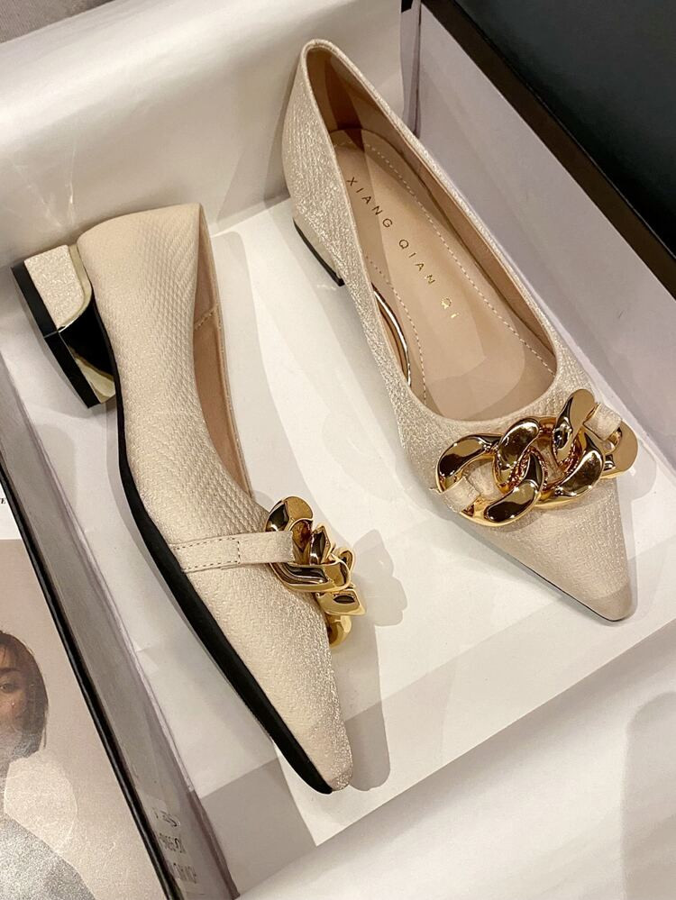 Metallic Chain Decor Ribbed Flats | SHEIN