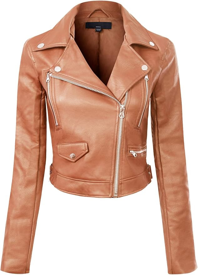 Design by Olivia Women's Long Sleeve Zipper Closure Moto Biker Faux Leather Jacket | Amazon (US)