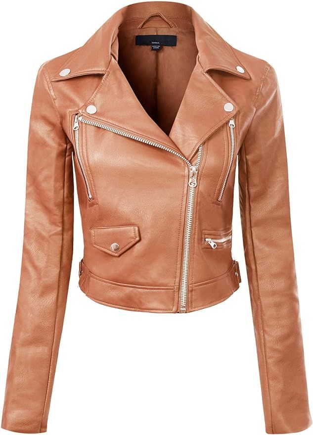 Design by Olivia Women's Long Sleeve Zipper Closure Moto Biker Faux Leather Jacket | Amazon (US)