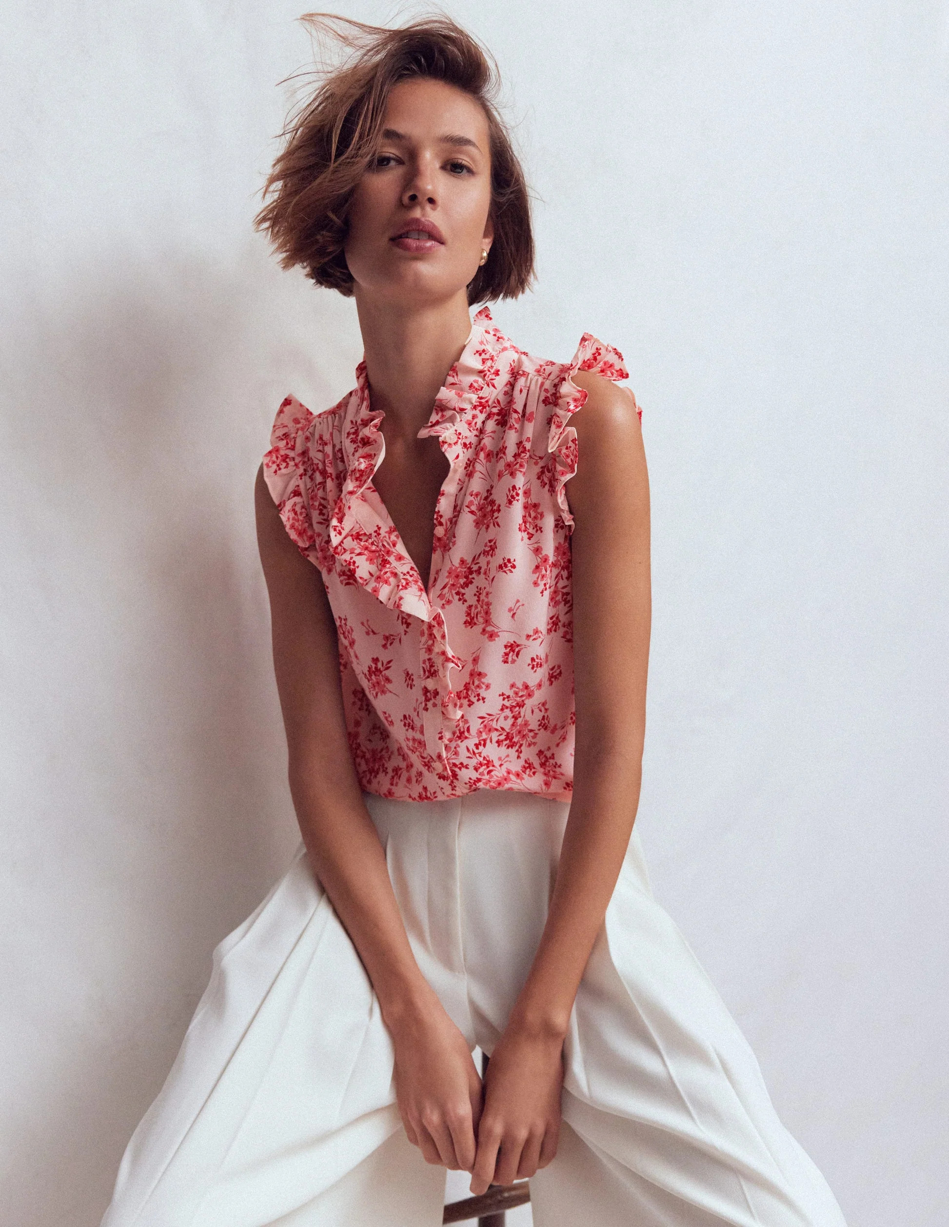 Isabel Sleeveless Silk Top-Pink, Bloom Scatter Mono | Boden (US)