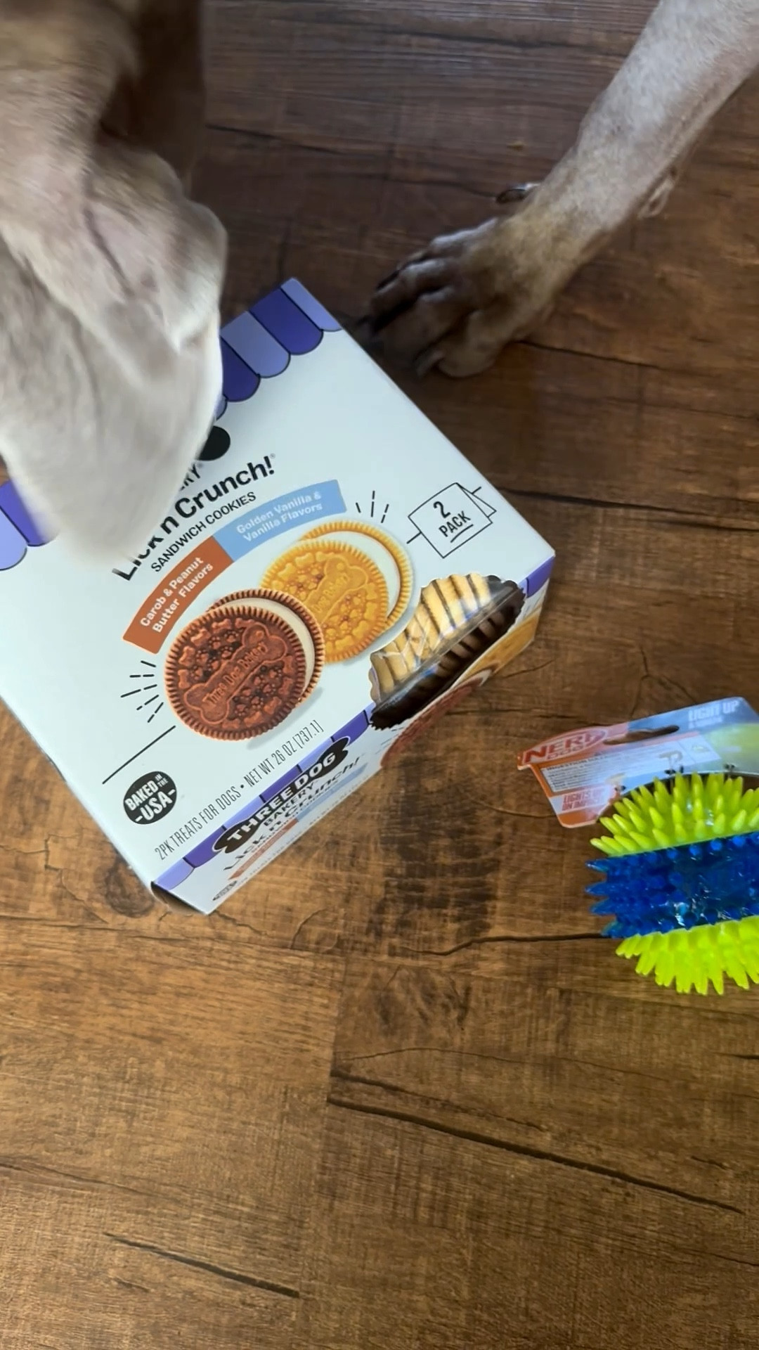 My dog’s favorite new treats! These healthy Three Dog Bakery dog cookies smell just like Girl Scout Cookies! I bought him this squeaky Nerf light up ball because he loves playing fetch at night! ❤️ 

#LTKHome #LTKBaby #LTKKids