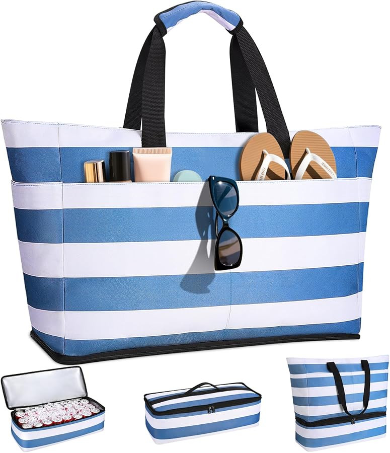 Beach Bag with Detachable Cooler, 54L Large Beach Bags Waterproof Sandproof for Women, Travel Tot... | Amazon (US)