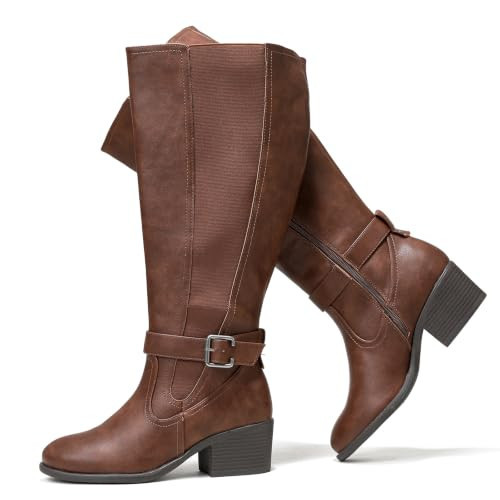 Luoika Women's Extra Wide Calf Knee High Boots, Wide Width Winter Tall Boots.Brown,190413,9XW | Amazon (US)