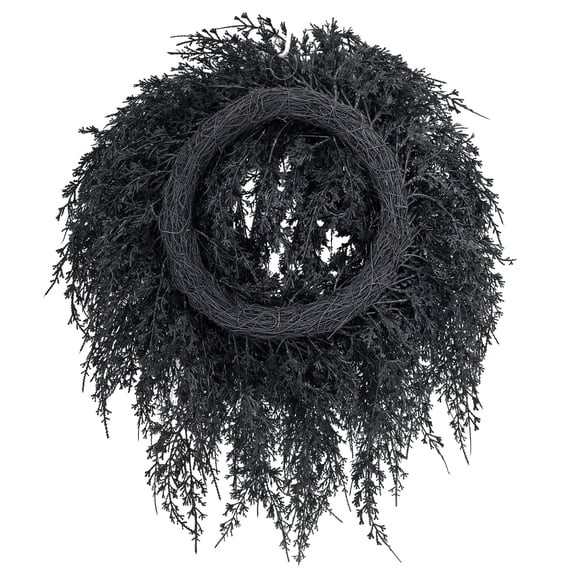 My Texas House Halloween Drapey Faux Cedar Wreath, Black, 24" | Walmart (US)
