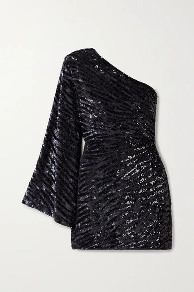Retrofête - Gloria One-sleeve Sequined Satin Mini Dress - Black | NET-A-PORTER (US)