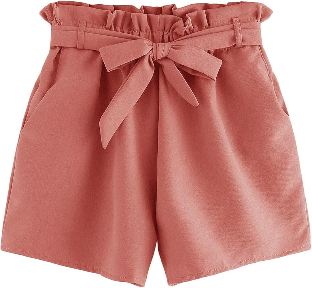 Milumia Women's Casual Self Tie Waist Elastic Waist Frill Trim Shorts with Pocket | Amazon (US)