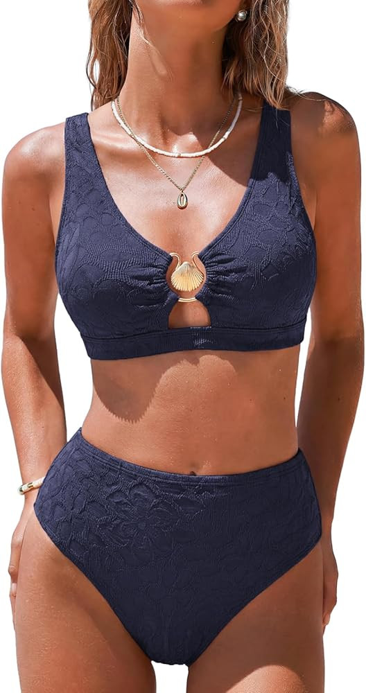 Hanna Nikole Women High Waisted Bikini Sets, 2 Piece Swimsuits Tummy Control, Textured Bathing Su... | Amazon (US)